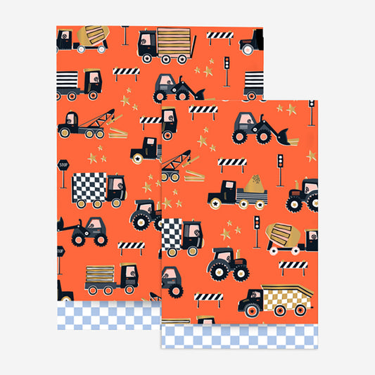 1 pochette en papier orange camion de chantier pour cadeau invités