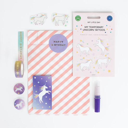 Kit de bolsa sorpresa de cumpleaños de unicornio para regalos de invitados