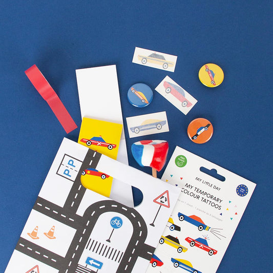 Kit de bolsa sorpresa para regalar a una cumpleañera con tema de autos