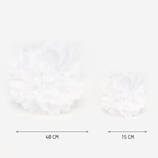 Dimensión pompones de papel blanco 15 o 40 cm para decoración de boda