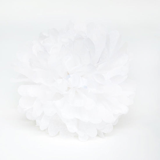 A pretty white paper pompom for elegant wedding decoration