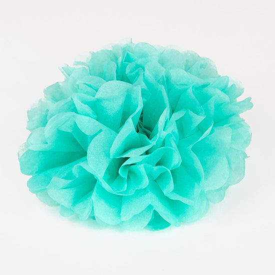 Pompon en satin turquoise : decoration mariage, decoration bapteme, baby shower