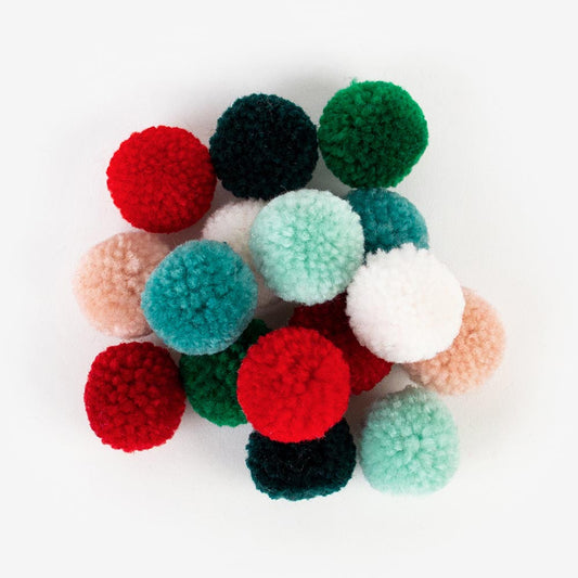 Christmas multicolored pompoms for Christmas table decoration or Christmas ball