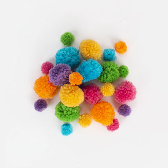 multicolored wool pompoms for children's creative leisure activity