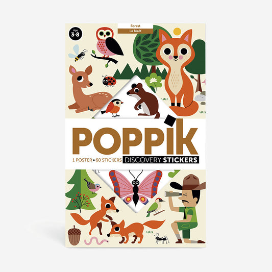Poster educativo animali della foresta 60 adesivi per imparare l'inglese