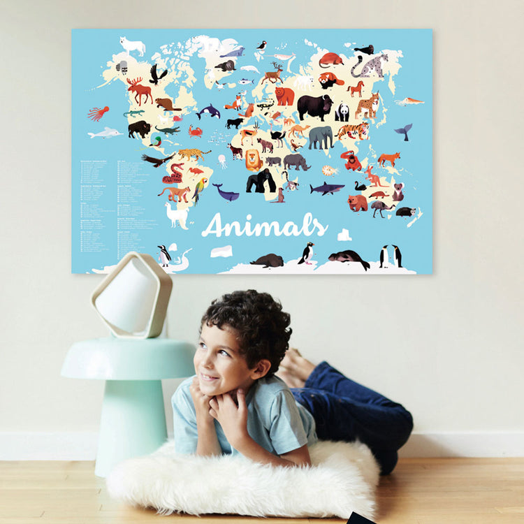 Poster éducatif + 67 stickers : Animaux du monde