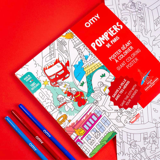 Omy coloring poster with firefighter theme: children's gift idea