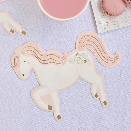 Serviettes en papier cheval rose : decoration anniversaire princesse
