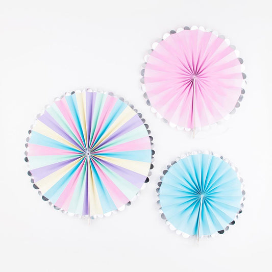 3 decorative pastel rosettes for a girl's baby shower decoration
