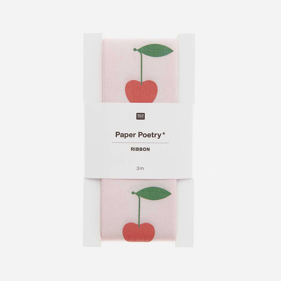 Ruban rose motif cerise pour emballage papier cadeau original