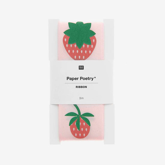 Ruban rose motif fraise pour emballage papier cadeau original