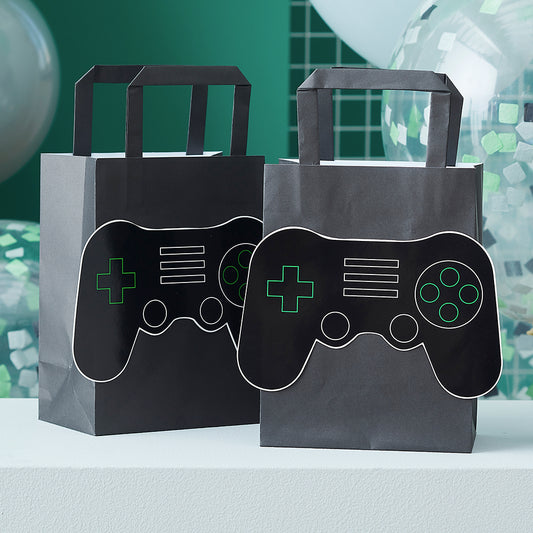 Idée déco anniversaire jeux vidéo : sacs de fete pour cadeaux d'invités