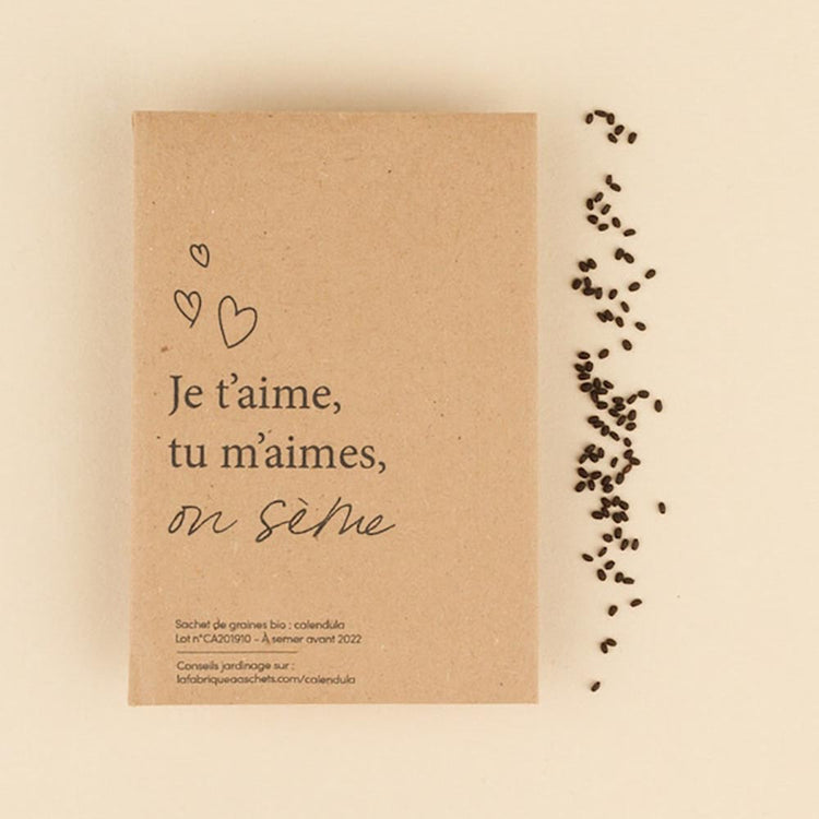 Tarjeta de felicitación con semillas para plantar "Te amo, me amas, sembramos"