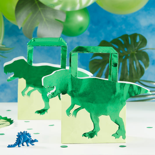 Anniversaire dinosaure : pochettes cadeaux invités en papier avec T rex