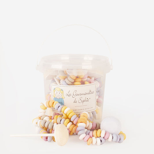Bucket of candy necklace and dextrose lollipop les gourmandises de sophie