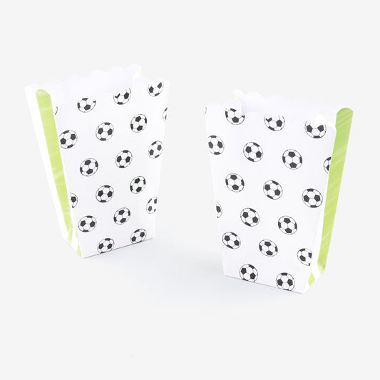 Football popcorn buckets for a sport-themed child's birthday party