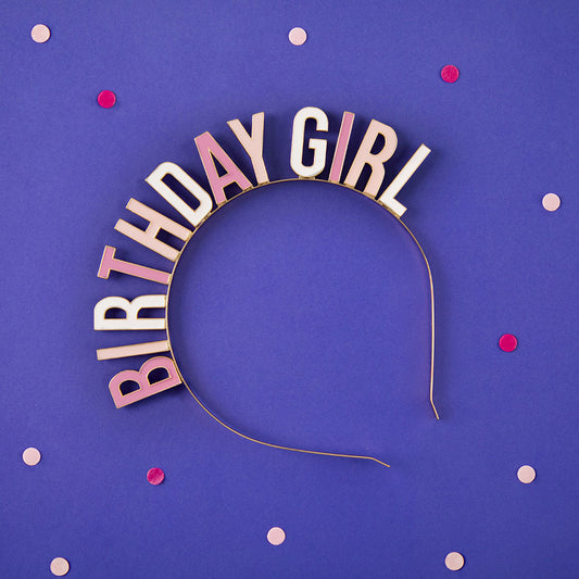 Serre tête birthday girl rose pour anniversaire girly