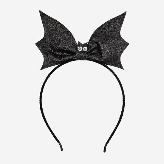 Accessoire déguisement halloween enfant: serre tête chauve souris à paillettes