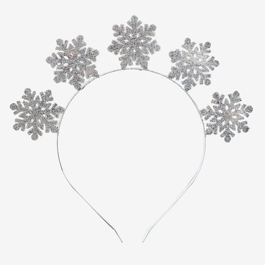 Idea de accesorio para disfraz navideño: diadema plateada con copos de nieve