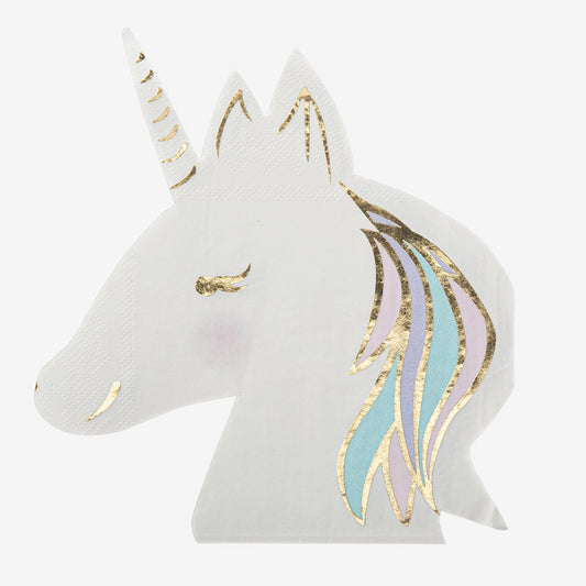 12 servilletas de unicornio en colores pastel y dorado para cumpleaños de unicornio