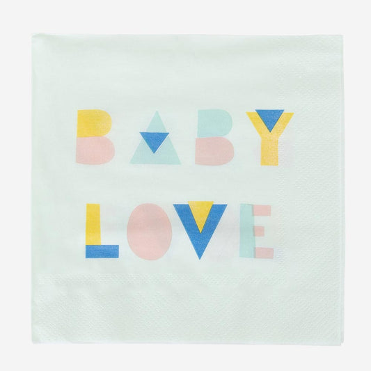 20 servilletas de menta baby love para decoración de mesa de baby shower