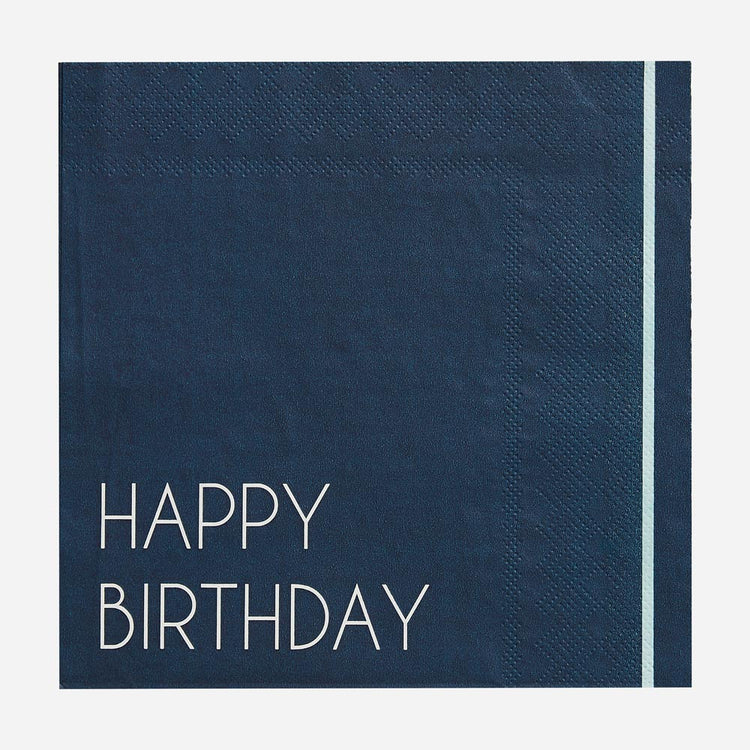 Deco anniversaire adulte : serviettes happy birthday bleues 