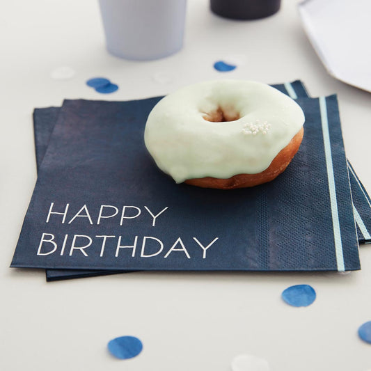 Decoración cumpleaños adulto: servilletas azul marino feliz cumpleaños