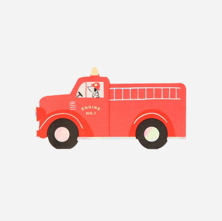 Vaisselle Jetable Thème Camion De Pompiers Pour 16 Invités - Assiettes, Gobelets, Serviettes - Idéal Anniversaire Garçon
