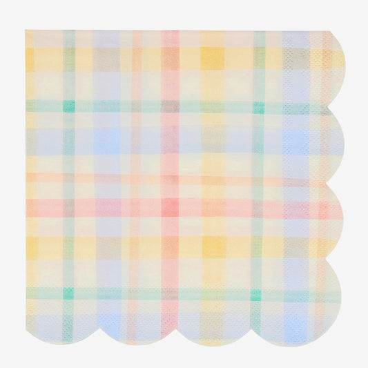16 serviettes motif carreaux pastel pour decoraton de table paques