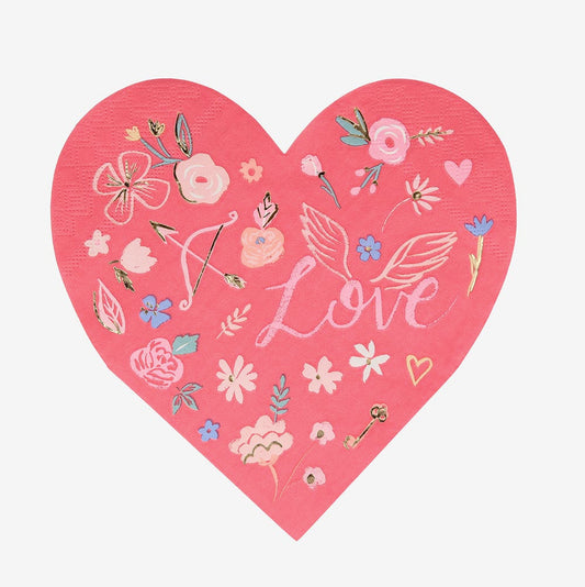 16 serviettes coeur love pour decoration de table saint valentin