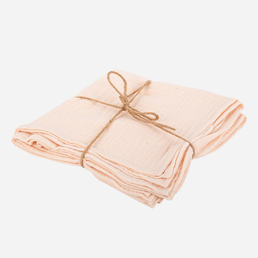 Déco mariage rose poudré : 4 serviettes en gaze de coton couleur blush