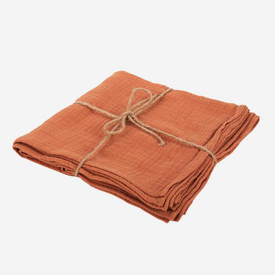 Déco mariage terracotta : 4 serviettes en gaze de coton couleur terracotta
