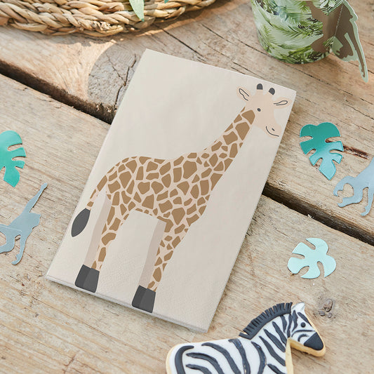 Déco anniversaire safari : 16 serviettes girafe pour anniversaire enfant