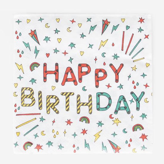 Lot De 20 Serviettes Anniversaire Motif Pixel 'Happy Birthday' - 33x33cm, Pour Décoration Table Thème Gamer - 7