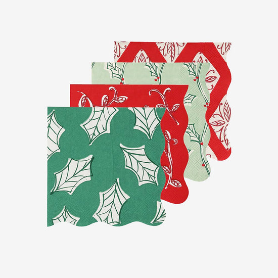 16 serviettes en papier motifs block print : deco de table Noël