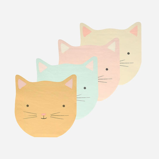 16 servilletas de papel de gato pastel para decoración de cumpleaños de 1 año