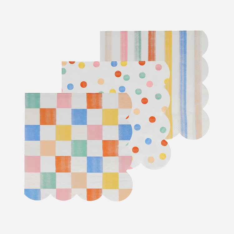 16 serviettes en papier motis colorés pour deco de table anniversaire