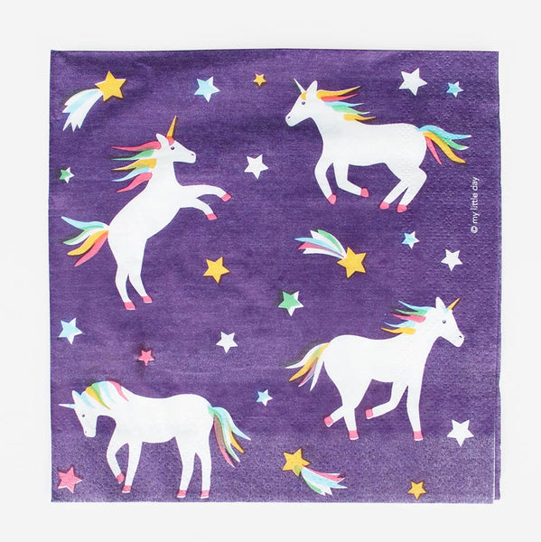 40 Serviettes Anniversaire Licorne - 33x33 Cm - Serviettes En Papier Jetables Pour Fêtes