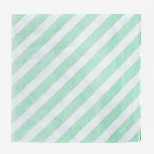 Water green striped paper napkins for birthday table