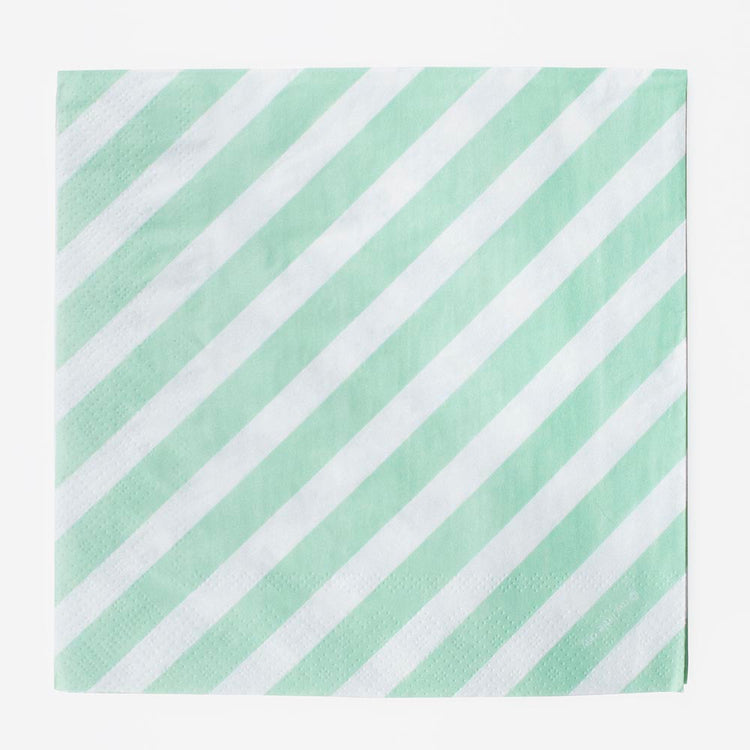 Water green striped paper napkins for birthday table