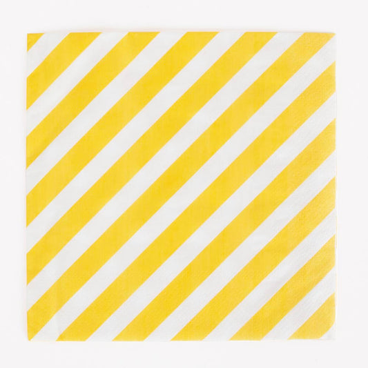 20 yellow striped paper napkins for party table decoration