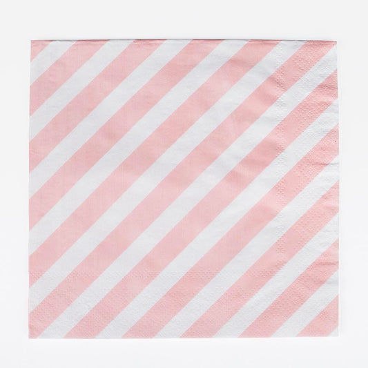 Pastel pink striped paper napkins for birthday table