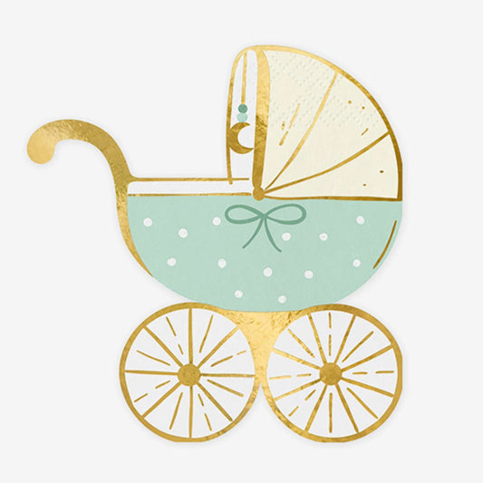 20 servilletas de papel landeau azul y dorado: decoración baby shower niño