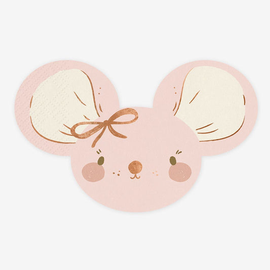 20 pink mouse head paper napkins: girl baby shower decoration