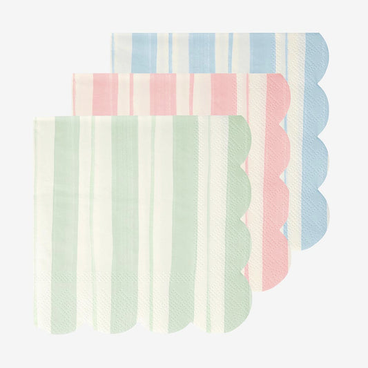 Decoration de table anniversaire adulte : 16 serviettes rayures pastel