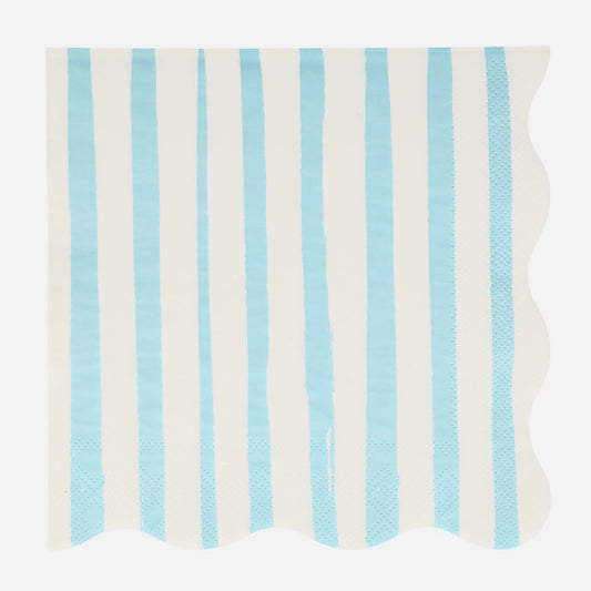 16 light blue striped napkins for a circus birthday table