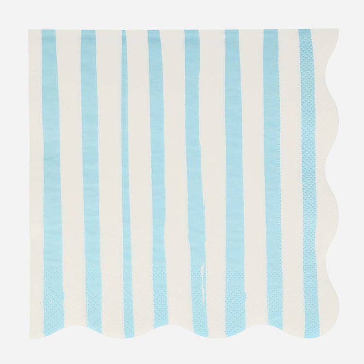 16 serviettes à rayures bleu clair pour une table d'anniversaire cirque