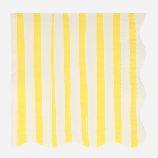 Serviettes en papier rayures jaune - Table d'anniversaire