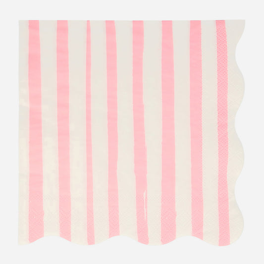 16 pink striped napkins for a colorful birthday table