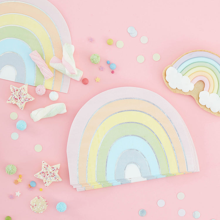 servilletas de arcoiris pastel para decoración de mesa de baby shower